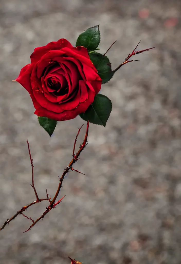 Image similar to a beautiful rose with black petals and blood - stained thorns