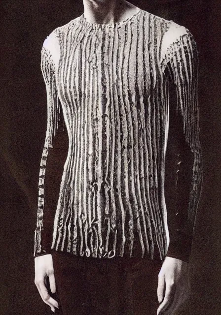 Prompt: henley shirt inspired by h. r. giger designed by alexander mcqueen