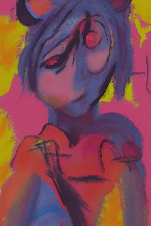 Prompt: Francis Bacon painting of a cute kawaii anime girl, 4k, triadic color scheme