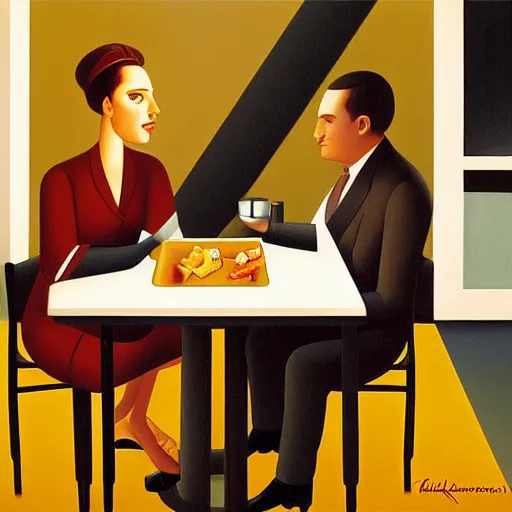 Image similar to woman and man at a restaurant by kenton nelson