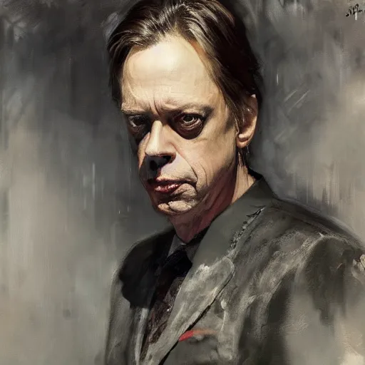 Prompt: portrait of an emotional steve buscemi as captain america, by jeremy mann, anders zorn.