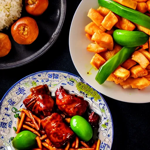 Prompt: beautiful food photography of a plate full of chinese food