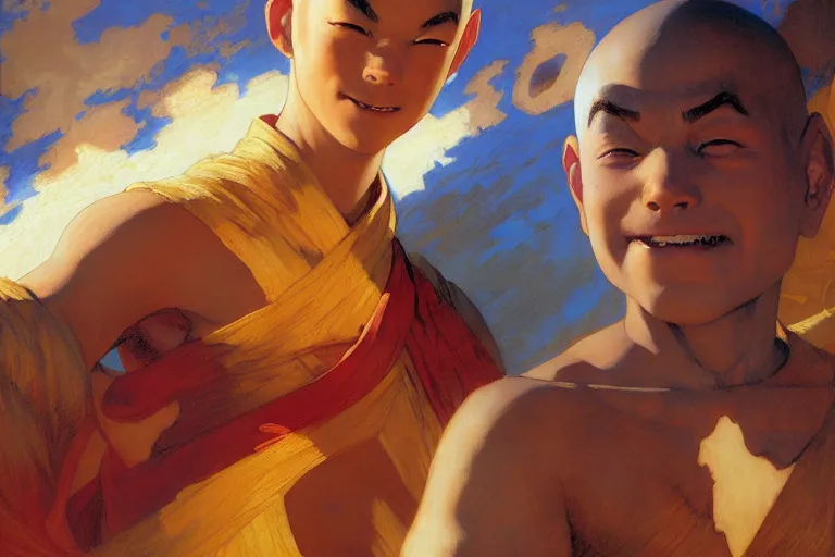 Image similar to atla, aang, sunny, painting by gaston bussiere, craig mullins, j. c. leyendecker