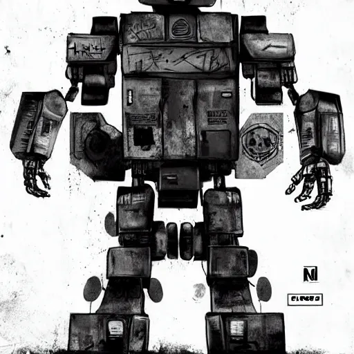 Image similar to chappie robot color graffiti, black and white zef design graffiti covering the wall behind, dark lighting, digital art, beautiful, cinematic, artstation