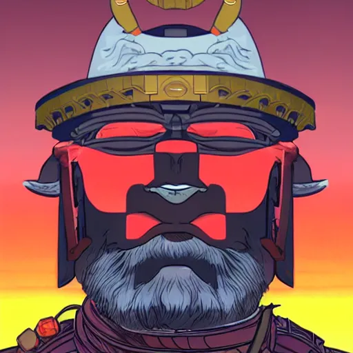 Prompt: a profile picture of powerful japanese samurai wearing fire gear, detailed face, face symmetry, character concept portrait by moebius and laurie greasley, profile picture, 8 k, cinematic color grading