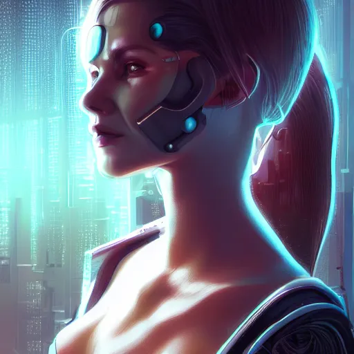 Prompt: portrait of cyberpunk woman looking out of a window, cyberpunk setting, futuristic, highly detailed, intricate lighting, digital painting, sharp focus, illustration, trending on artstation, art by marc brunet.