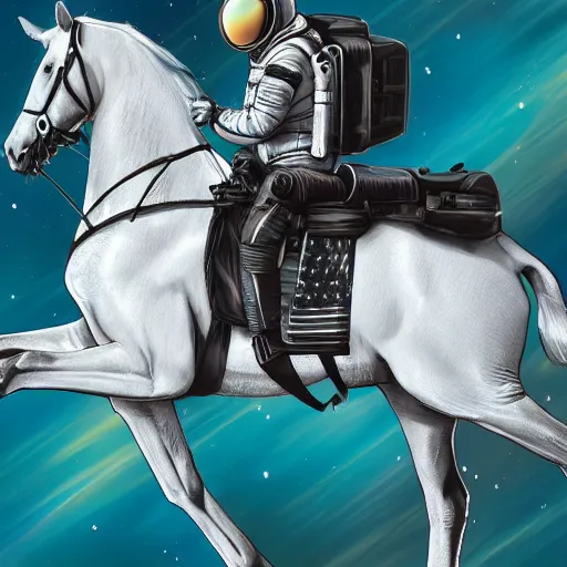 Prompt: a photo of an astronaut riding on a horse, ultra detailed, 8 k, trending on artstation, award - winning art,