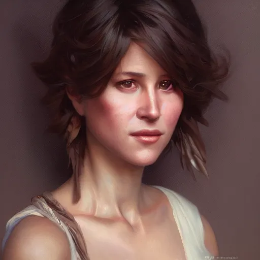 Image similar to a portrait painting of sophie marceau hybrid in the oil painting unreal 5 daz. rpg portrait, extremely detailed artgerm greg rutkowski alphonse mucha vladimir volegov