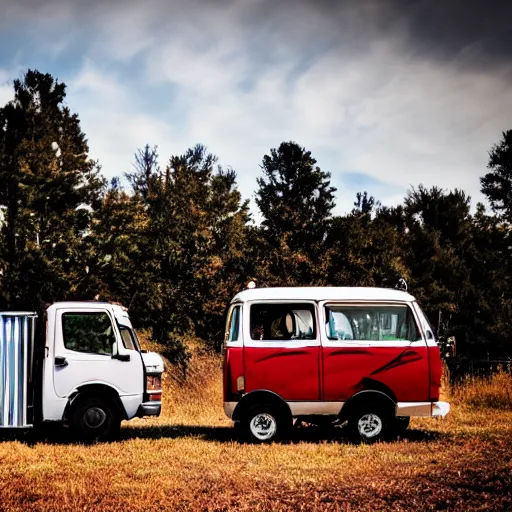 Image similar to two trucks having a picnic