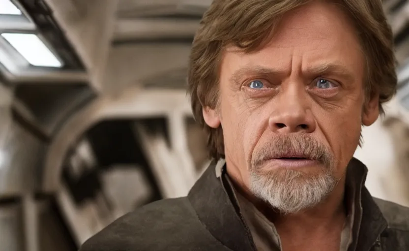 Image similar to a still of mark hamill as han solo in star wars, 8 k