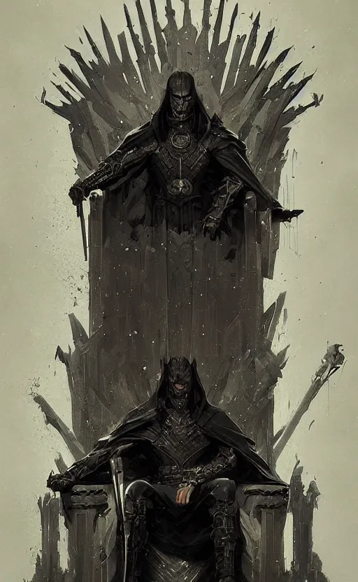 Prompt: « beautiful comic style portrait of dark lord on the throne by greg rutkowski, very detailed »