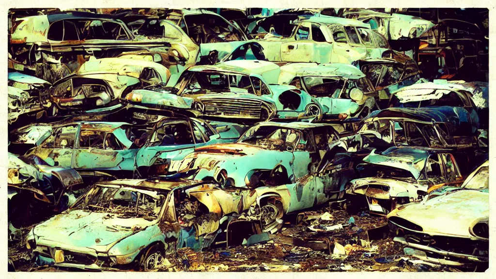 Prompt: lomography photo of a junk yard