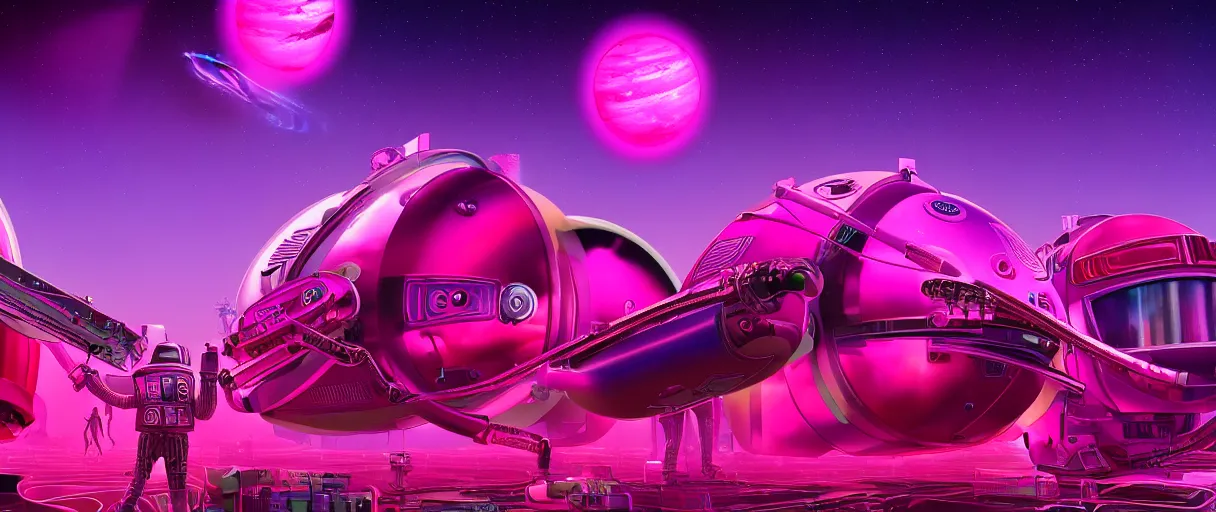 Prompt: hyper detailed neo-surreal 2070s neon purple and red propaganda poster of space workers sharp cinematic lighting 8k wide angle shallow depth of field