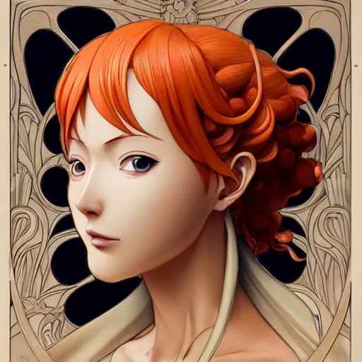 Prompt: intricately detailed vfx portrait of nami from one piece by eiichiro oda, makoto shinkai, alphonse mucha, art by artgerm and greg rutkowski, best of behance, concept art, matte, sharp focus, orange hair, elegant, adolphe bouguereau, annie leibovitz, stanley kubrick, cel shading, ray tracing, hdr,