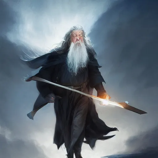 Image similar to gandalf casts a lightningbolt, dramatic light, night, thunderclouds, fantasy background, painted by stanley lau, painted by greg rutkowski, painted by stanley artgerm, digital art, trending on artstation