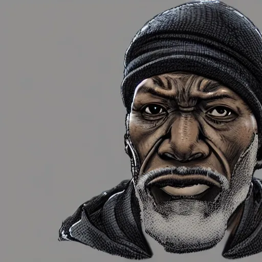 Prompt: a weathered old black man wearing a beanie, comic book, highly detailed, artgerm, looking despondent, sad