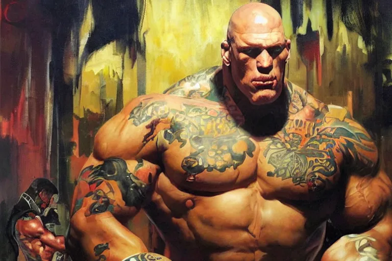 Image similar to martyn ford as juggernaut stands out at a party, painted by phil hale and rick berry and dean cornwell and norman rockwell and jeremy mann