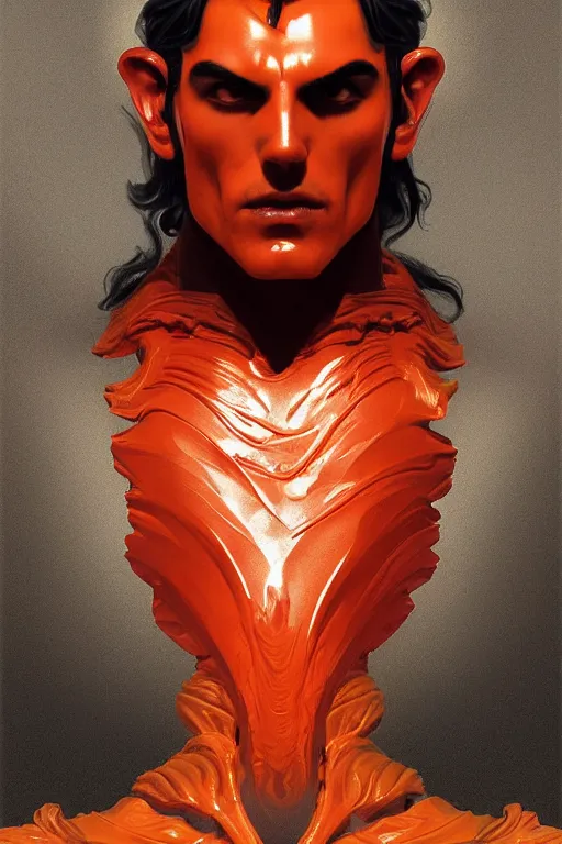 Prompt: bust of a man vampire , strong boy, gradient black red, dreamy and ethereal, orange eyes, golden ratio, vicious expression, ornate frilly suit, fantasy, intricate, elegant, rainbow bubbles, highly detailed, digital painting, artstation, concept art, smooth,b sharp focus, illustration, art by artgerm and greg rutkowski and alphonse mucha