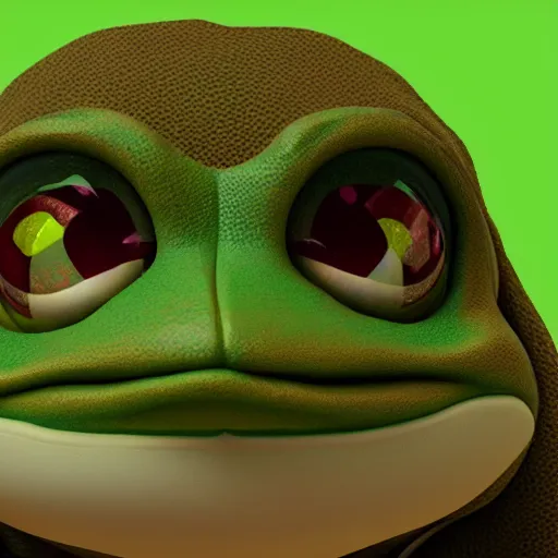 Image similar to a sadge - sad - pepe - the - frog, looking more depressed than usual, quivering lips, fists in the air, sweat flying, cgi render, zbrush, octane, keyshot render