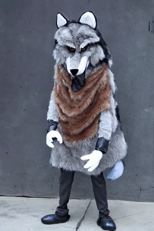 Image similar to an anthropomorphic wolf, fursuit!!!!, cosplay