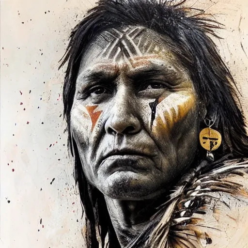 Image similar to A Native American warrior, war paint, realistic, sharp focus, 8k high definition, insanely detailed, intricate, elegant, art by Guy Denning