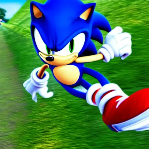 Image similar to Sonic speeding through greenhill, Gameplay screenshot, gamerealistic