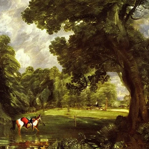 Image similar to Batman in a pastoral setting, painted by John Constable, oil on canvas