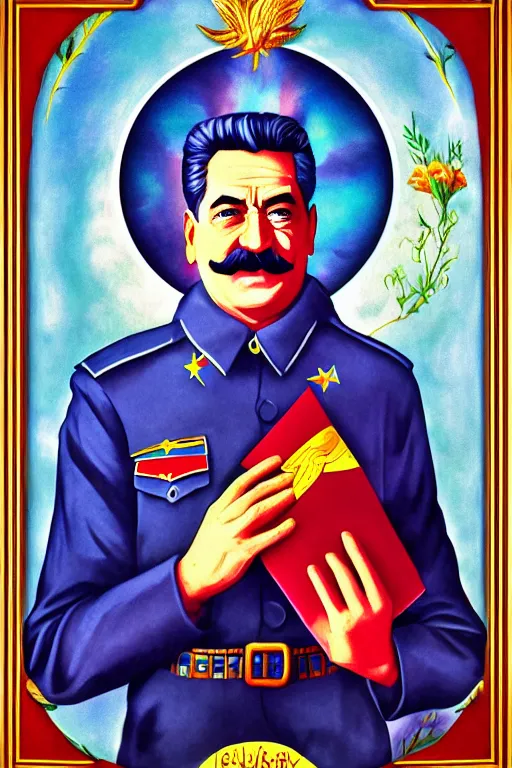 Prompt: art in heaven style, stalin in heaven, clear color art in 4 k