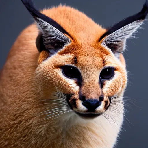 Prompt: A delicious steamed bun in the shape of cute caracal. Studio lighting, High resolution, high quality, dark background