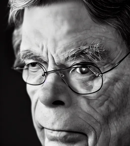 Prompt: hd pro studio photo portrait of stephen king backlit dramatic cinematic closeup noir trending on Flickr artstation