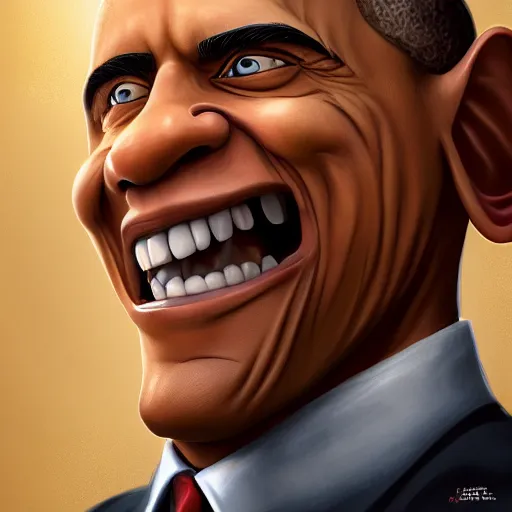 Image similar to Obama troll face , digital art , trending on artstation , Hyperdetailed , CGSociety