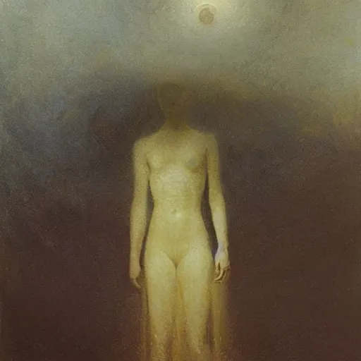 Prompt: a young woman in cyberspace, photoreal, atmospheric, by william turner, beksinski, caspar david friedrich, oil painting, romantism, realism, limited palette