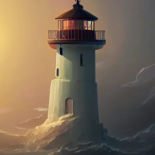 Image similar to a beautiful painting of a singular lighthouse, by ross tran, beeple, richie mason and makoto shinkai, trending on artstation, 3 d art