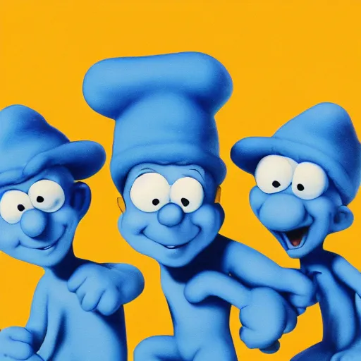 Image similar to the smurfs on the beastie boys album cover, 8 k resolution hyperdetailed photorealism