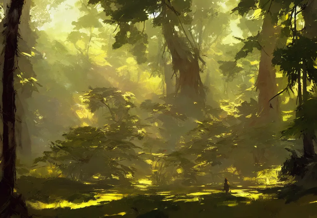 Prompt: greg manchess painting of a forest landscape, painting, trending on artstation, by ismail inceoglu and craig mullins