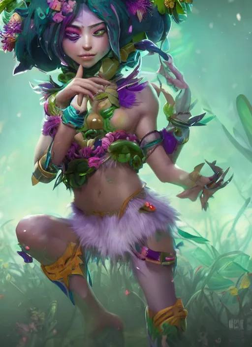 Image similar to neeko, from league of legends, au naturel, hyper detailed, digital art, trending in artstation, cinematic lighting, studio quality, smooth render, unreal engine 5 rendered, octane rendered, art style by klimt and nixeu and ian sprigger and wlop and krenz cushart