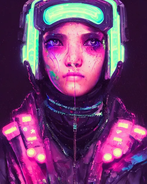 Image similar to detailed portrait Neon Operator Girl, cyberpunk futuristic neon, reflective puffy coat, decorated with traditional Japanese ornaments by Ismail inceoglu dragan bibin hans thoma greg rutkowski Alexandros Pyromallis Nekro Rene Maritte Illustrated, Perfect face, fine details, realistic shaded, fine-face, pretty face