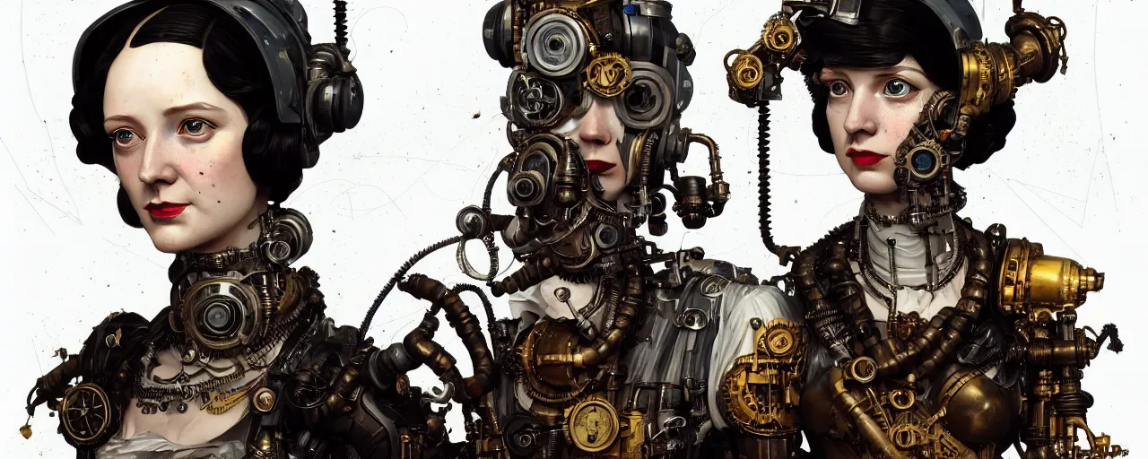 Prompt: duotone dark concept illustration 3 / 4 portrait of ada lovelace as steampunk cyborg. highly detailed mechanism cinematic volumetric lighting. fibonacci golden ratio accidental renaissance. by sachin teng and sergey kolesov and ruan jia and heng z. graffiti art, scifi, fantasy, hyper detailed. octane render. concept art. trending on artstation