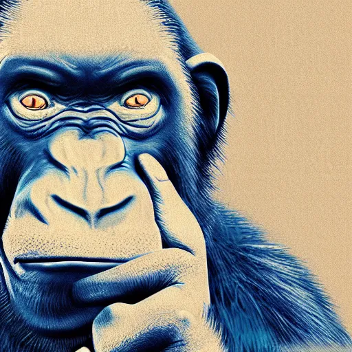 Prompt: bored ape nft, blue white art style, 8 k graphics