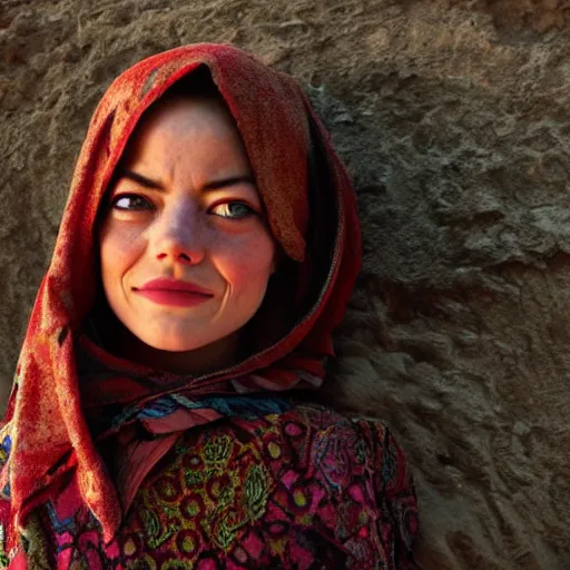 Image similar to photo of emma stone, afghan girl, award - winning photo by national geographic