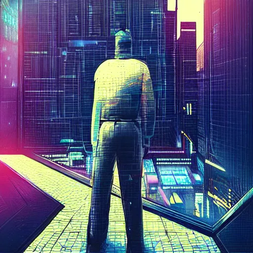 Image similar to “ man on the moon, cyberpunk art by vincent lefevre, behance contest winner, altermodern, cityscape, synthwave, matte painting ”