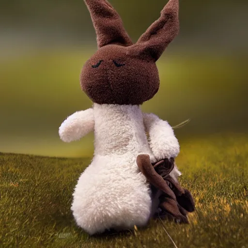 Image similar to a little brown karate loving ninja bunny that is a plush muppet wearing cool ninja clothes and practicing her karate out in nature, photorealistic, photography, ambient occlusion, rtx, national geographic