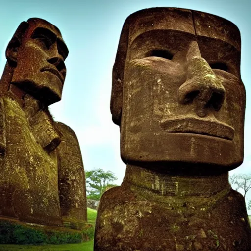 Image similar to Moai statue giving a TED talk