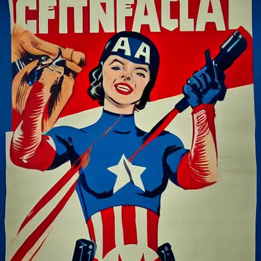 Image similar to female captain america. wwii american propaganda poster by james gurney