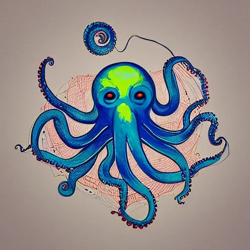 Prompt: “painted octopus, dotart, album art in the style of James Jean”