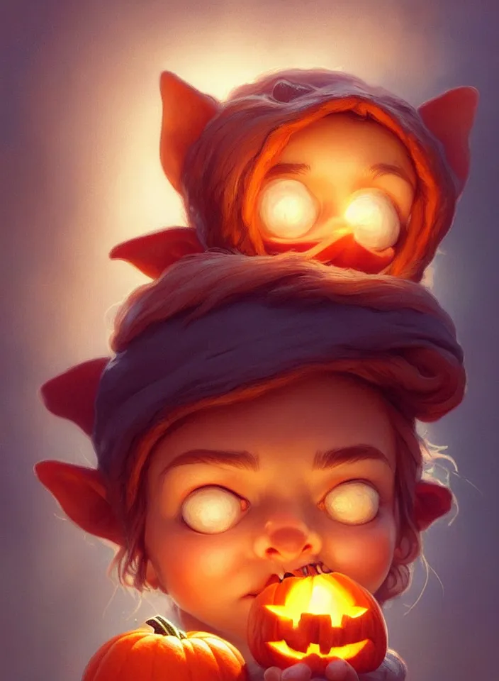 Image similar to hand drawn cute one gnomes face in autumn and pumpkin, detailed closeup face, concept art, low angle, high detail, warm lighting, volumetric, godrays, vivid, beautiful, trending on artstation, art by artgerm and greg rutkowski and alphonse mucha