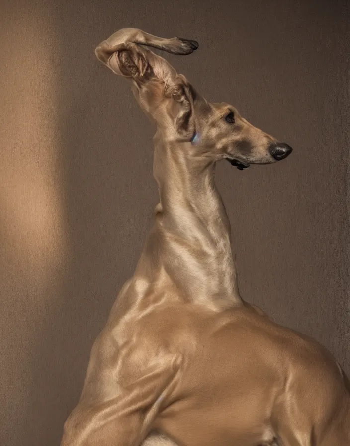 Prompt: an elegant portrait photo of a greyhound in the renaissance style, ultra detaile, 8 k, award winning, elegant lighting