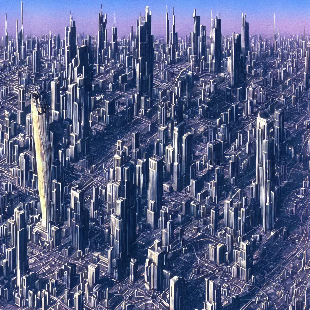 Prompt: moscow city view from movie the fifth element 1 9 9 7, skyscrapers and flying cars, panoramic, perspective