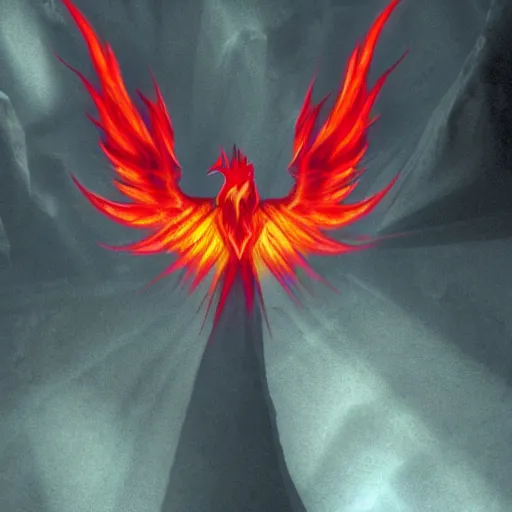 Image similar to bright flame pheonix in a dark cave scenematic 4k