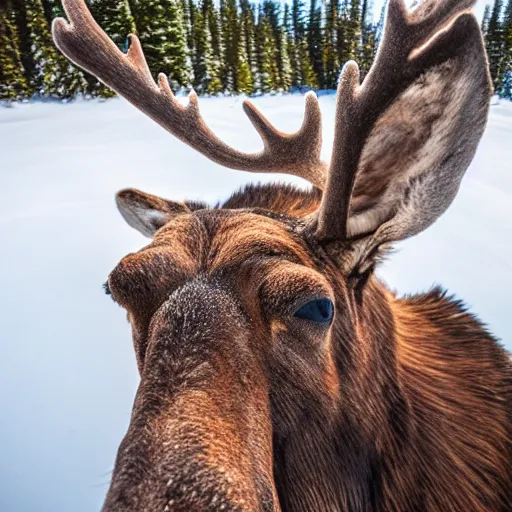 Image similar to close - up photo of a moose, fisheye